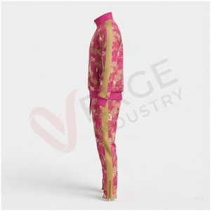 Unisex <b>Pink</b> Floral <b>Tracksuit</b> Set Full Sleeve Stand Collar Zipper Front Casual Regular Fit Spring Wear Breathable Polyester - Product Image 3