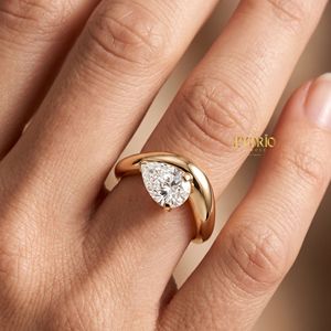 Anillo Abierto Escultural de Oro de 14K con Diamante Cultivado en Laboratorio con Corte Pera para Mujer - Product Image 5