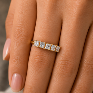 Classic 14K Yellow Gold 5 Stone Princess Cut Lab Grown Diamond Engagement Wedding Anniversary Ring Band for Women 0.70 Carat TW - Product Image 2