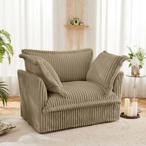 Cammello in velluto a coste in tessuto divano singolo poltrona con rivestimento antiscivolo grandi cuscini morbidi sedile profondo comodo comodo 1 grande soggiorno - Product Image 3
