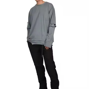 T-shirt surdimensionné 100 % coton personnalisé à double manche pour homme, épaules tombantes, motif uni, impression numérique, double couche longue - Product Image 3