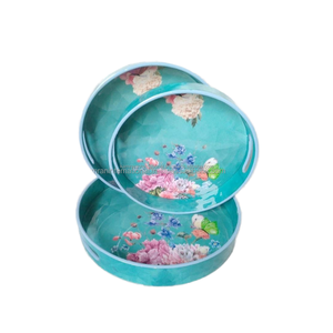 Plateaux de service alimentaires ronds imprimés personnalisés Ustensiles de cuisine en bois MDF Ensemble de 3 pièces pour usage domestique Ustensiles de cuisine écologiques - Product Image 1