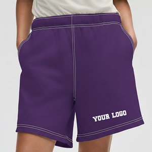 Wholesale 100% Cotton Fleece Women's High Shorts Custom Embroidered Logo Contrast Stitch Streetwear Comfortable High Quality - Product Image 1