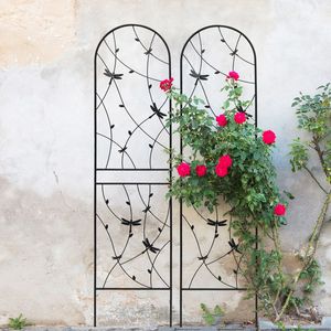 Set di 4 tralicci da giardino in metallo 220x50 cm, antiruggine, neri, decorazioni a forma di libellula, per piante rampicanti, supporto per fiori da esterno, recinzione, cancello - Product Image 5