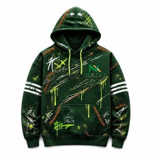 Sweat-shirt à capuche unisexe avec motif néon goutte à goutte et détails graphiques vieillis, idéal pour l'hiver - Vente en gros - Product Image 3