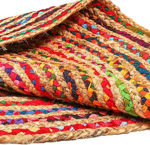 Alfombra Redonda Boho Hecha a Mano de Yute y Algodón Trenzado Multicolor de la India - Product Image 5