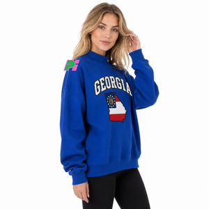 Sudadera de cuello alto Georgia para mujer, negra, con mapa del estado bordado, corte oversize, para otoño - Product Image 2