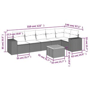 Ensemble de canapés de jardin en rotin gris 6 places, mobilier d'extérieur contemporain résistant aux intempéries, ensemble de salon de patio - Product Image 5