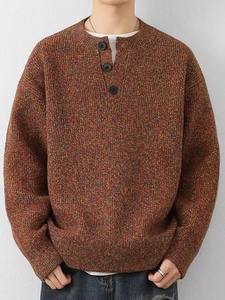 Pull Henley pour homme, à la mode, à manches longues, en tricot, col boutonné, chaud, confortable, décontracté, pull d'hiver, vente en gros - Product Image 4