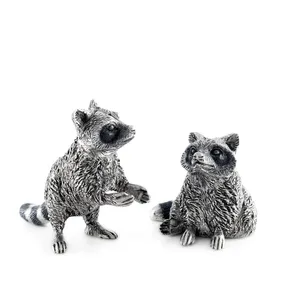 Ensemble de figurines de ratons laveurs plaquées argent, sculpture animale en métal artisanale, décoration artistique de collection, design moulé en 3D intégral - Product Image 3