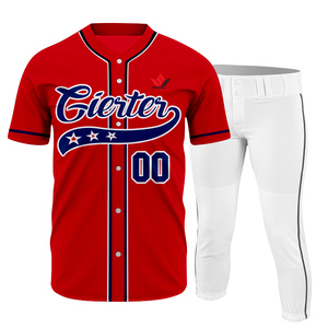 Maillot de baseball rouge personnalisé pour hommes et ensemble de pantalon blanc à manches courtes, anti-humidité, sublimé, nom de l'équipe 00, uniforme sportif - Product Image 2