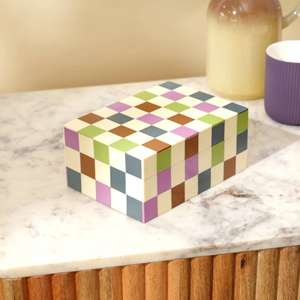 FAIZA CRAFT Boîte de rangement à bijoux carrée moderne de qualité supérieure avec incrustation en résine gravée – Meilleur fournisseur d'Inde - Product Image 1