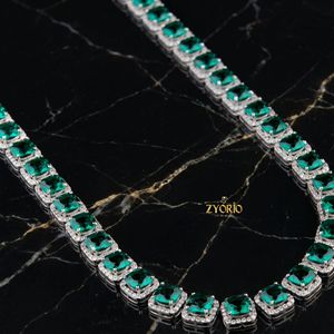 Luxury Emerald Cut Green Stone Tennis <b>Necklace</b> for Women White Gold Plated Bridal <b>Statement</b> Jewelry American European Fashion Em - Product Image 5