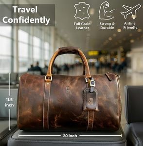 Sac de voyage en cuir véritable HUNT TOUR 36-55L, style classique vintage, fermeture à glissière, unisexe, sangle réglable - Product Image 5