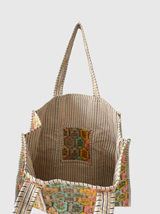 Sac fourre-tout en toile brodée style bohème avec motif floral, sac de shopping pour femme toutes saisons, fermeture ouverte - Product Image 3