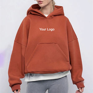 Sudadera con Capucha Corta Personalizada para Mujer, Color Sólido, Manga Larga, Informal, 100% Algodón Tejido, Transpirable, para Otoño - Product Image 1