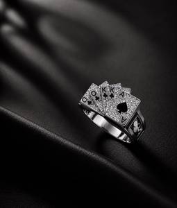 Sterling Silver Poker Ring Royal Flush <b>Playing</b> <b>Cards</b> CZ Statement Band Casino Jewelry Gambler Gift Mens Womens Fine Jewelry - Product Image 2