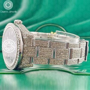Montre de luxe pour homme Charm_Jewells, boîtier en acier inoxydable de 40 mm, incrustée de diamants, mouvement mécanique analogique, cadran en cristal saphir - Product Image 5
