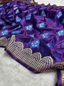 Collection de Saris en Soie Douce Banarasi Mashru Tissés à la Main, Qualité Premium, avec Broderie Meenakari Royale, Tissage Buta et Bordure Traditionnelle Zari, pour les Fêtes - Product Image 4