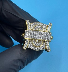 Anillo de Moissanita con Acabado en Oro Amarillo Vintage sobre Plata 925, Joyería Hip Hop, Anillos de Diamantes de Corte Redondo con Claridad VVS - Product Image 1