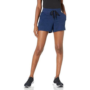 Shorts décontractés pour femmes, bleus, taille haute, élastique, respirants, en tricot 100% coton, avec poches, coupe ample - Product Image 2