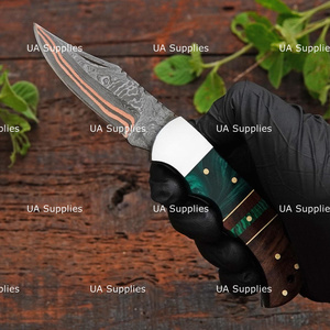 มีดพับ UA Supplies Artisan Copper Damascus Steel แบบล็อคด้านหลัง ทำด้วยมือ ระดับอุตสาหกรรม EDC ความยาวรวม 6.5 นิ้ว - Product Image 4