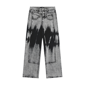 ARZINEN INDUSTRY Jean en denim ample à jambe large pour homme, taille mi-haute, délavage neige, vintage, 100% coton, tissé uni, coupe-vent et imperméable - Product Image 1
