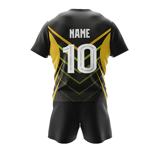 Custom Sublimated Rugby Jersey Set Black Green Geometric Print Quick Dry Unisex Adult Short Sleeve Athletic Fit - Product Image 3