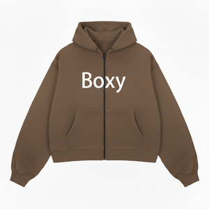 Sweat à capuche oversize à double fermeture éclair, doublé, personnalisé, en molleton épais 400 g/m² 100 % coton, coupe courte, en French Terry - Product Image 6