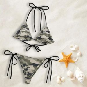 Dry Camo Print Beachwear Summer Mesh Swim Trunks for <b>Men</b> and Tie-Side <b>Bikini</b> for Women - Product Image 3