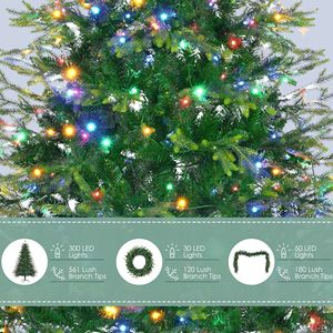 6FT Pre-Lit Aspen Fir Christmas <b>Tree</b> with Wreath Garland 380 Multi-Color LED <b>Lights</b> Christmas <b>Tree</b> in Grass Green - Product Image 5