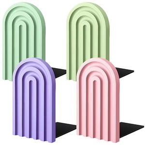 Boho Arch <b>Wooden</b> Bookends Decorative <b>Rainbow</b> Book Stoppers with Non Slip Metal Base for Bookshelves Home Office Desk Decor - Product Image 5