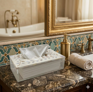 Boîte à mouchoirs rectangulaire en acrylique avec incrustation de nacre blanche luxueuse, porte-serviettes, décoration d'intérieur, restaurant arabe, fait main - Product Image 1