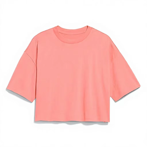 เสื้อครอปท็อปผ้าไหม/ผ้าฝ้ายทรงหลวมขนาดใหญ่พิเศษสำหรับผู้หญิง เป็นมิตรกับสิ่งแวดล้อม รับทำโลโก้ตามสั่ง OEM ODM - Product Image 1
