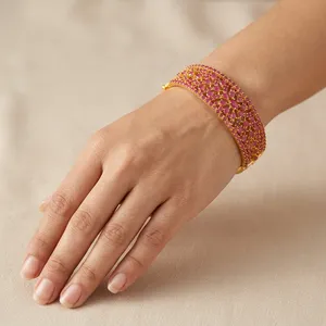 Pulsera de Perlas y Circonitas Chapada en Oro al por Mayor, Joyería Tradicional India para Bodas, Accesorios de Moda Rajasthani, Proveedor al por Mayor - Product Image 2
