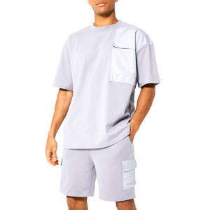 Conjunto de Dos Piezas de Moda para Hombre, Talla Grande, al por Mayor, Estilo Urbano, con Logotipo Personalizado, Ropa de Verano, Camiseta y Pantalones Cortos - Product Image 1