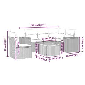 Juego de sofás de patio de ratán sintético negro de 6 piezas con cojines, muebles de exterior - Product Image 3