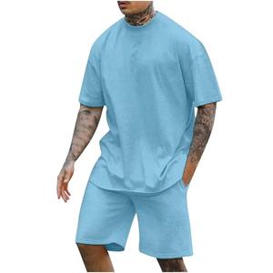 Wholesale High Quality Screen Printed Custom Men's Vintage Washed Acid Wash Sweat Shorts T Shirts and Shorts Set for Men - Product Image 1