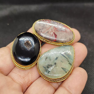 Meilleures ventes : Cabochons en laiton rainuré avec pierres précieuses mélangées, pierres de guérison en cristal, nouvelle arrivée, vente en gros - Product Image 1