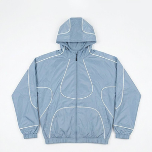 Wholesale Custom Logo Light Blue Men's Polyester <b>Wind</b> <b>Breaker</b> Shorts Sets Summer Breathable Quick Dry Outwear Highstreet Hoodies - Product Image 2