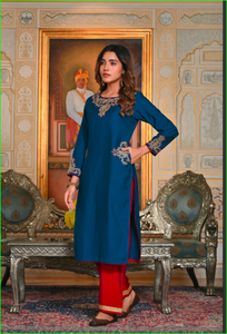 Conjunto de Kurta Maharani Bordado en Azul Rey con Dori - Product Image 2