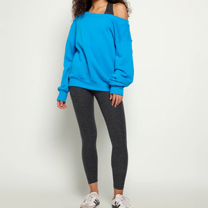 เสื้อสเวตเชิ้ตสีฟ้าอ่อน ทรงหลวม คอวี แขนยาว ผ้าคอตตอนผสมโพลีเอสเตอร์ ล้างสีแบบแอซิดวอช สไตล์แฟชั่นสตรีทแวร์ - Product Image 1