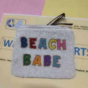 Handcrafted Eco-Friendly Fashion Beaded Beach Babe Zipper Clutch Pouch Colorful Letter Embroidery <b>Small</b> Makeup Coin Purse <b>Women</b> - Product Image 5