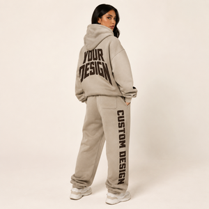Women Custom Print Hooded Tracksuit Set Loose Fit Full Length Cotton <b>Joggers</b> With Side Pockets Autumn Casual Wear - Product Image 2