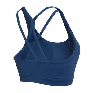 Soutien-gorge de sport sans coutures pour femme, dos nageur, col ras du cou, maintien moyen, pour yoga et entraînement, bleu uni, haut athlétique court, vente en gros - Product Image 6