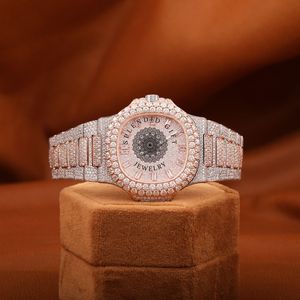 Splendide montre à diamants pour homme, 28 mm, analogique, quartz, luxe, bracelet en acier inoxydable, cristal saphir, moissanite, ETA - Product Image 1