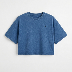 Trendy Crop <b>Top</b> Vintage Washed Crew Neck Short Sleeve Casual T-Shirt 100% Cotton Blouse Round neck Tee Streetwear Summer <b>Top</b> - Product Image 3