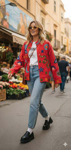 Women's Free Size Red Suzani Embroidered <b>Jacket</b> Snake Heart <b>Star</b> Pattern Stand Collar Full Sleeve Factory Wholesale Outerwear - Product Image 3
