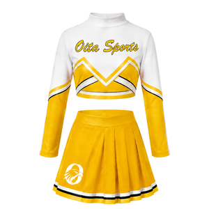 Bright Yellow <b>White</b> Sublimated Cheer <b>Long</b> Sleeve Uniform Set Pleated <b>Skirt</b> Team Sportswear Athletic Training Practice Custom - Product Image 2