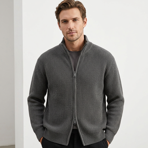 Cardigan zippé tricoté pour homme, anti-boulochage, couleur unie, manches longues, pour l'automne, 100 % acrylique, épaisseur standard - Product Image 4